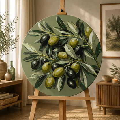 Round Paint by Numbers Ø30 cm – Olives on a Branch – Still Life – OR 2059