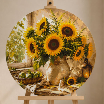 Okrúhle maľovanie podľa čísel Ø45 cm – Kvety. Kytica slnečníc – OR 2066