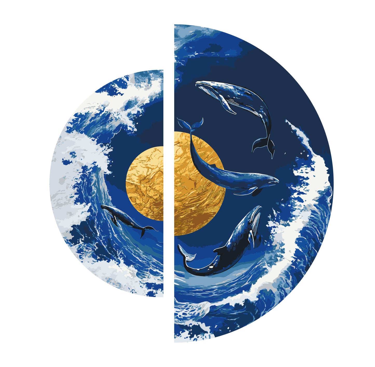 Paint by Numbers on a 70x70 cm frame Whale Dance by the Golden Planet with Metallic Paints (half-circles) OSR 1002