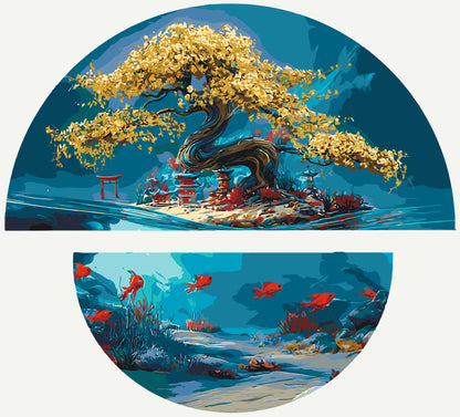 Paint by Numbers on a 70*70 cm frame Landscape. The magic of nature: land and sea with Metallic Paints (half-circles) OSR 1010