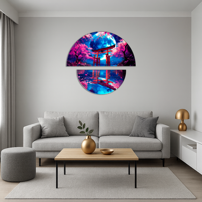 Maľovanie podľa čísel na ráme ⌀50 cm + ⌀70 cm - Japonská noc - Krajinka - OSR 1012
