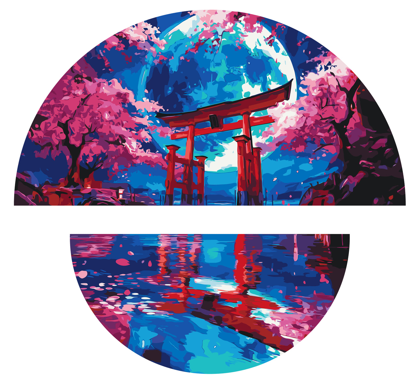 Maľovanie podľa čísel na ráme ⌀50 cm + ⌀70 cm - Japonská noc - Krajinka - OSR 1012