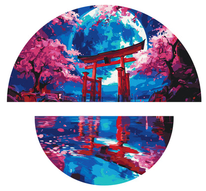 Maľovanie podľa čísel na ráme ⌀50 cm + ⌀70 cm - Japonská noc - Krajinka - OSR 1012