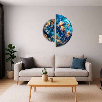 Maľovanie podľa čísel na ráme ⌀50 cm + ⌀70 cm - Hlbiny oceánu - Zvieratá s metalickými farbami - OSR 1014