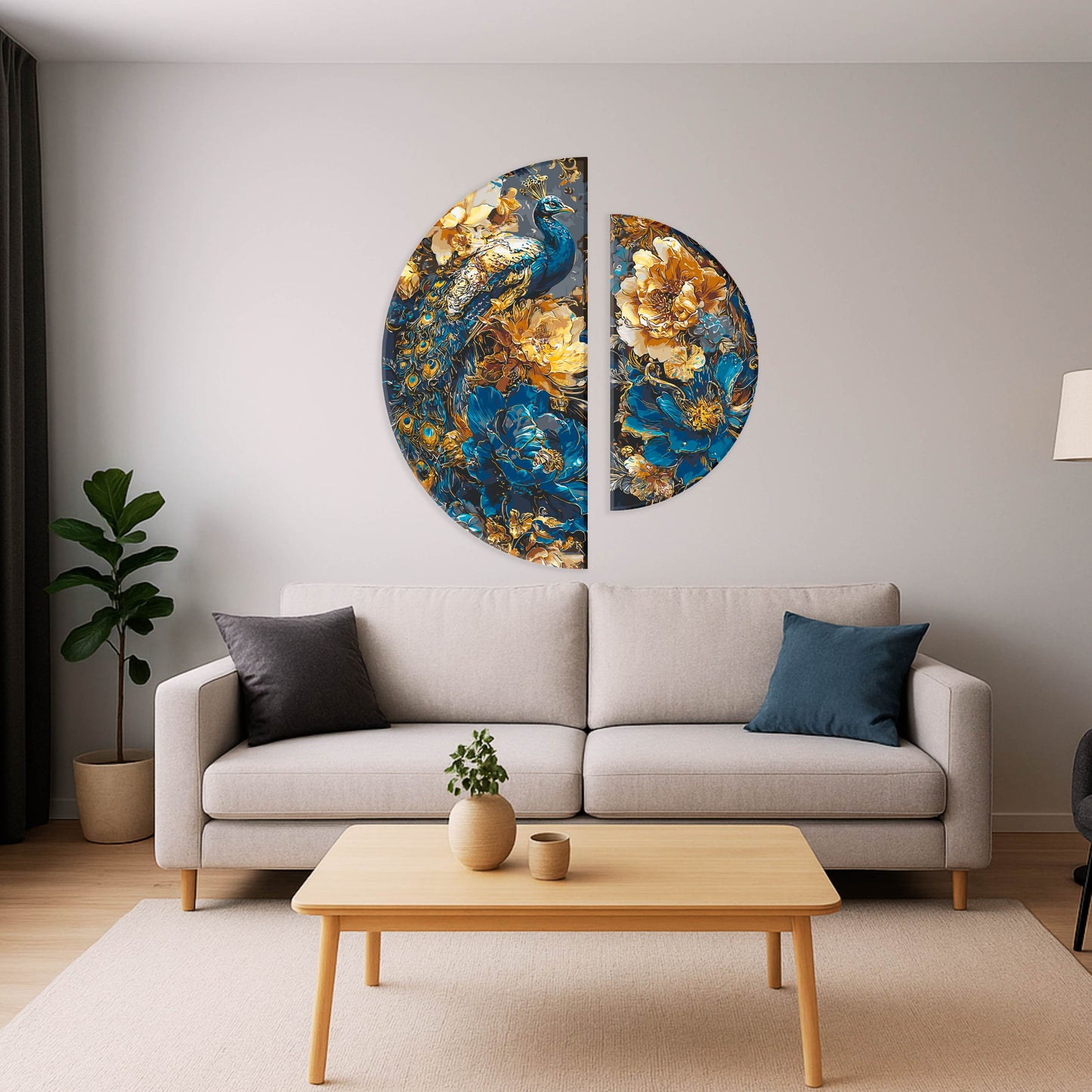 Maľovanie podľa čísel na ráme ⌀50 cm + ⌀70 cm - Páv v kvetoch - Zvieratá s metalickými farbami - OSR 1015