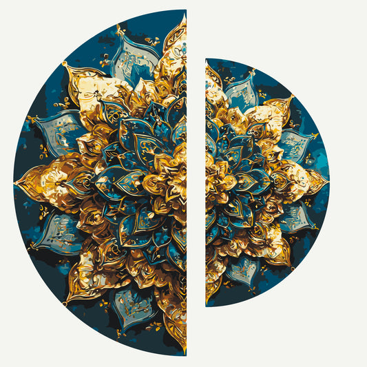 Maľovanie podľa čísel na ráme ⌀50 cm + ⌀70 cm - Ornament žiary - Kvety s metalickými farbami - OSR 1016