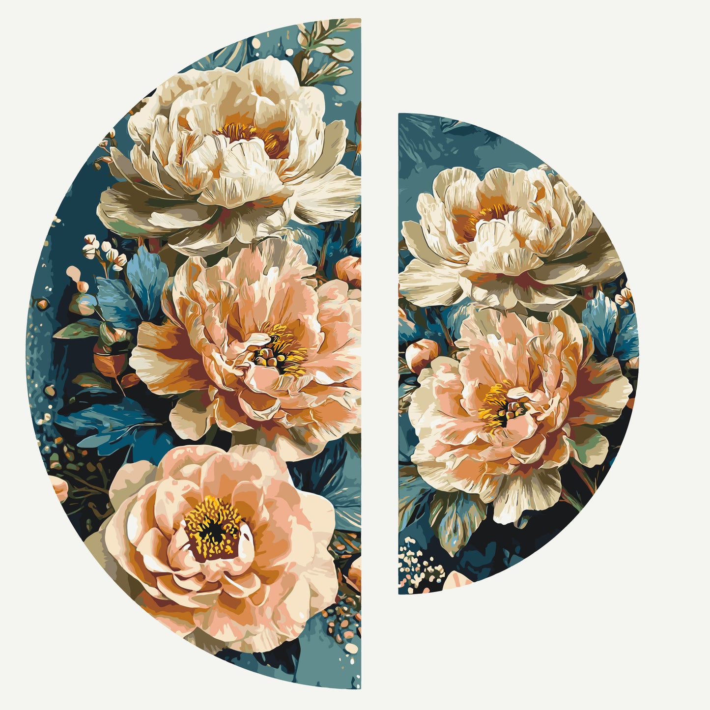 Maľovanie podľa čísel na ráme ⌀50 cm + ⌀70 cm - Broskyňové lupienky - Kvety - OSR 1018