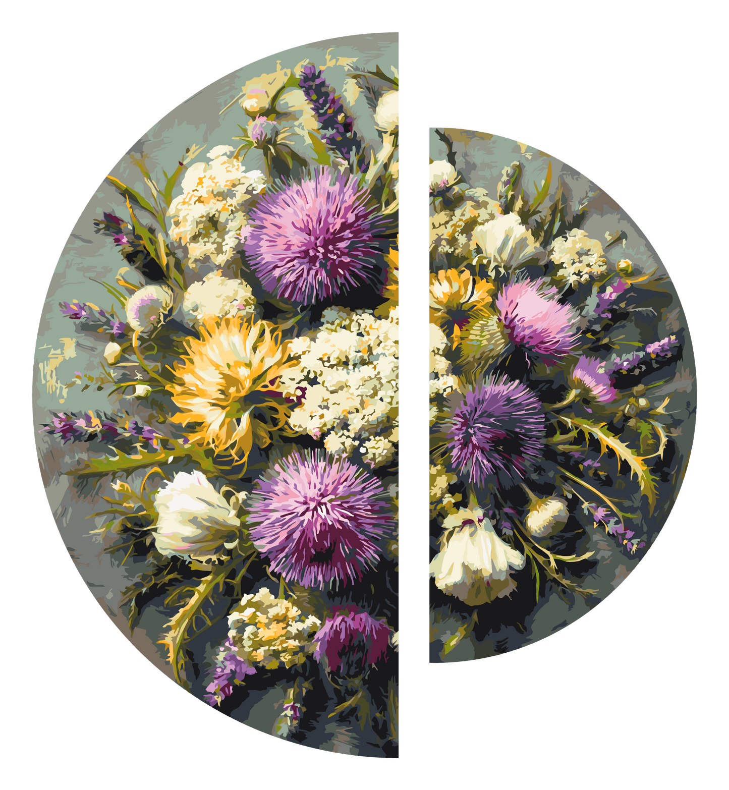 Maľovanie podľa čísel na ráme ⌀50 cm + ⌀70 cm - Fialové leto - Kvety - OSR 1019