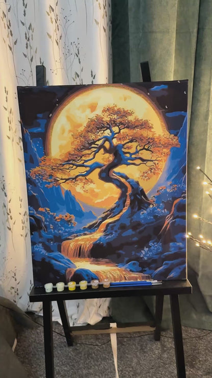 Paint by Numbers on a 40*50 cm frame. Landscape. Tree with metallic colors LW 3428