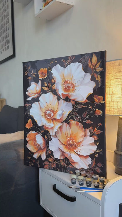 Paint by Numbers on a 40*50 cm frame Golden Flowers on a Black Background. With metallic paints LW 3335