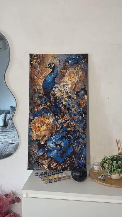 Paint by Numbers on a 40*80 cm frame - Peacock in Flowers with Metallic Paints LW 5183