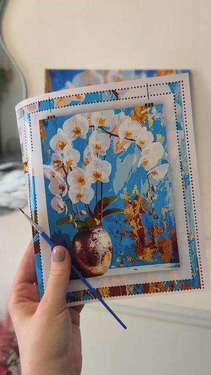 Paint by Numbers on a 40*50 cm frame White orchid. Flowers. With metallic paints LW 8100