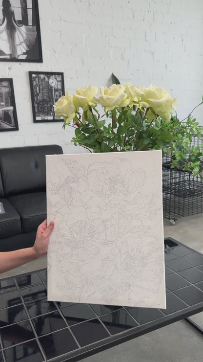 Paint by Numbers on a 40*50 cm frame Flowers. White peonies with metallic gold colors LW 30410