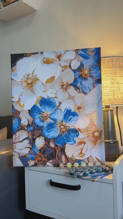 Paint by Numbers on a 40*50 cm frame Blue and white flowers with Metallic Paints LW 3293