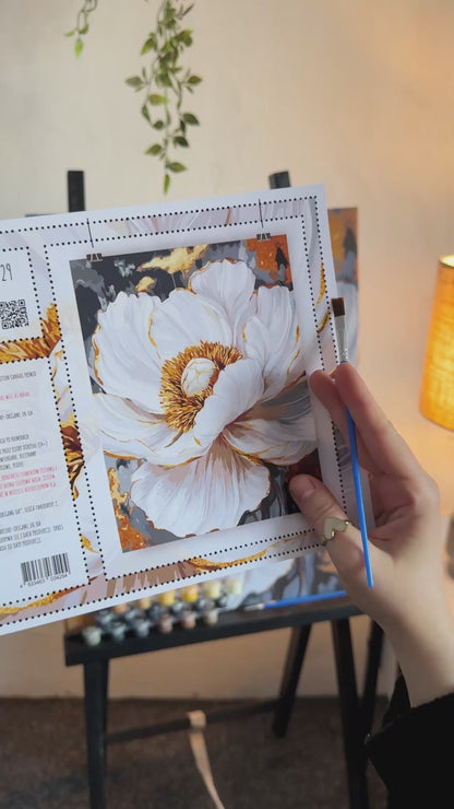 Paint by Numbers on Frame 40*50 cm Flowers. White Peony with Metallic Paints LW 3429