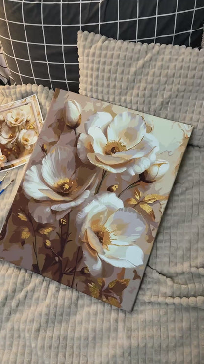 Paint by numbers on frame 40*50 cm White flowers with Metallic Paints LW 3302
